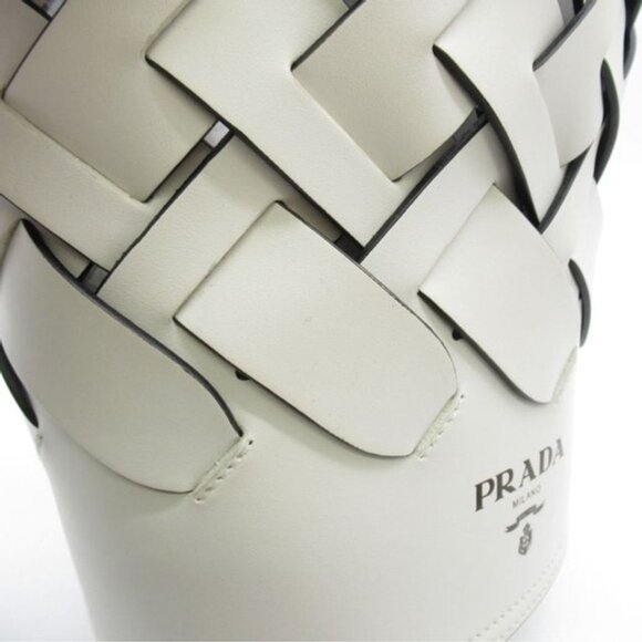 Prada All Leather Bucket Woven Braided Shoulder Tote with Pouch COA - Picture 11 of 13